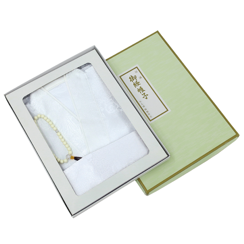 仏衣　花柄ジャガード製　脇閉　二重襟（白）　箱入