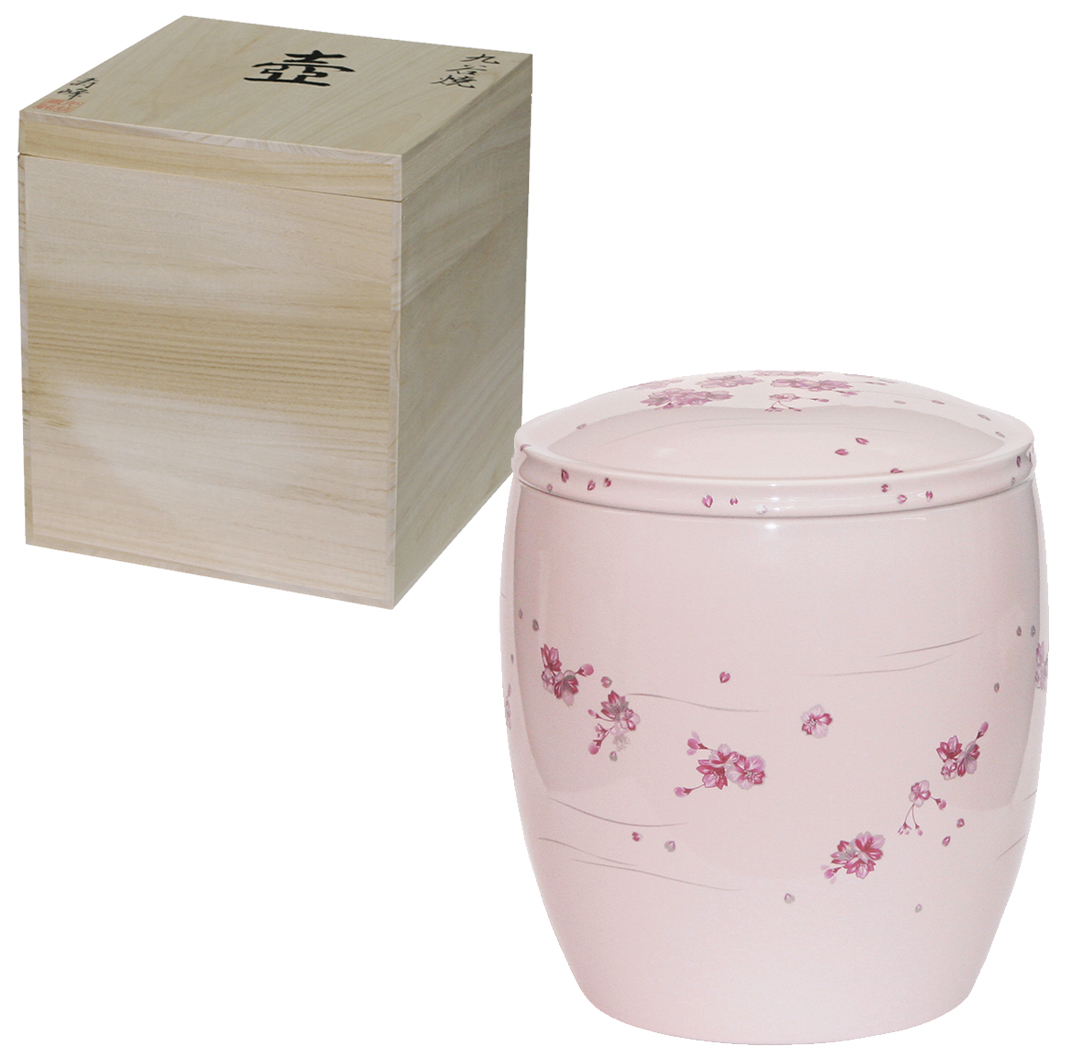 骨壷　九谷焼　ピンク桜風　７寸　箱付