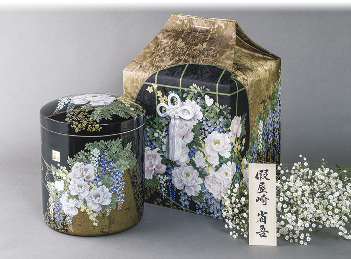 骨壷骨覆セット　花筺　奥の牡丹　７寸　桐箱付